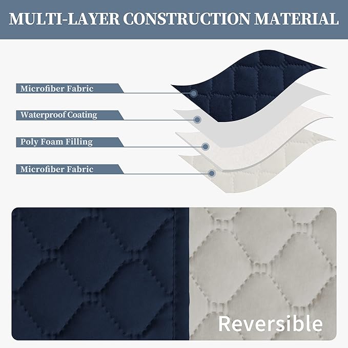 ISSUNTEX Double Protection 100% Waterproof Sofa Covers for Living Room, Couch Covers for 3 Cushion Couch Sofa, Reversible Furniture Protector Sofa Cover for Dogs, Pets, Kids (Sofa, Navy/Ivory)