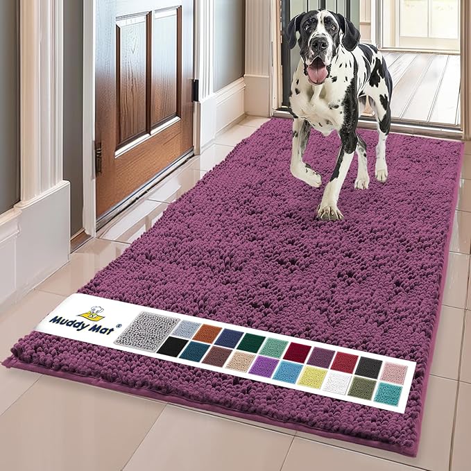 Muddy Mat® | Super Absorbent Door Mat Indoor, Microfiber Quick Dry Chenille Entryway Rug, Non-Slip Front Door Mat, Indoor Mats for Entryway, Machine Washable Pet Rug, Dark Purple 36"x60"