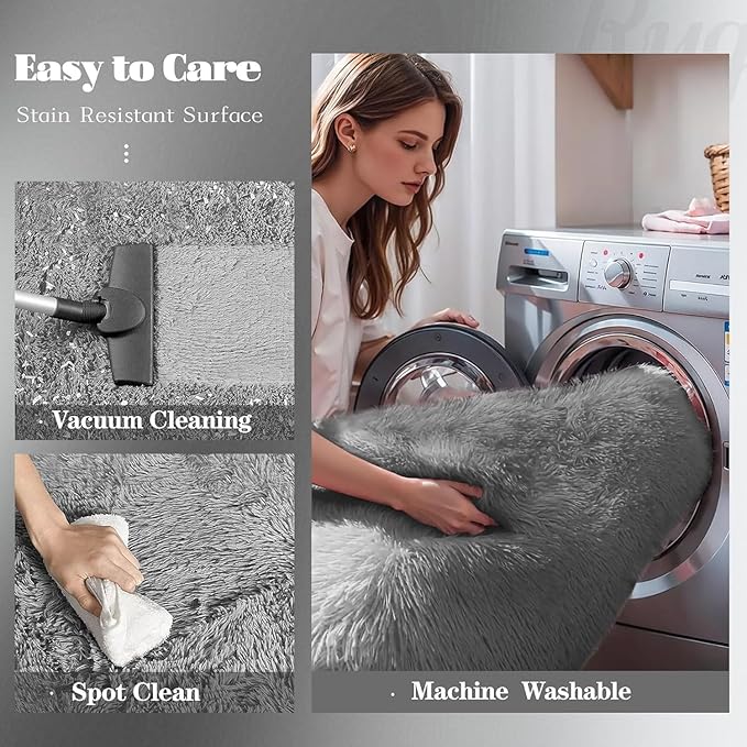 Dark Grey Rugs for Bedroom: 4x6 Fluffy Shag Soft Washable Rug Fuzzy Plush Indoor Carpet for Living Room Kids Girls Boys Room Nursery Dorm (Grey, 4'x6')