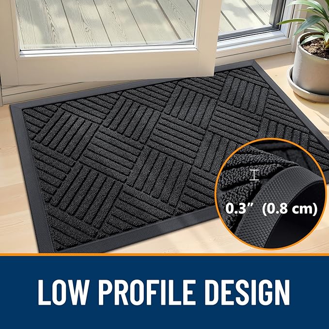 OLANLY Front Door Mat Outside Entrance 71x47, Absorbent, Heavy Duty Sturdy Natural Rubber Doormat Indoor Outdoor, Stain and Fade Resistant, Non-Slip Low Profile Floor Mat for Entryway, Black Diamond