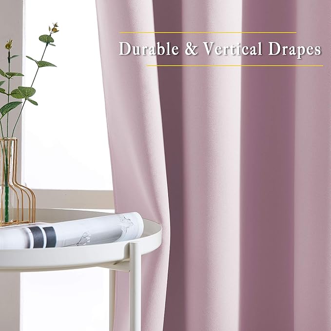 NICETOWN Room Darkening Baby Pink Curtains 63 inch Length - Window Treatment Energy Saving Room Darkening Solid Grommet Vtical Drapes for Living Room (1 Pair, 46 by 63-Inch)
