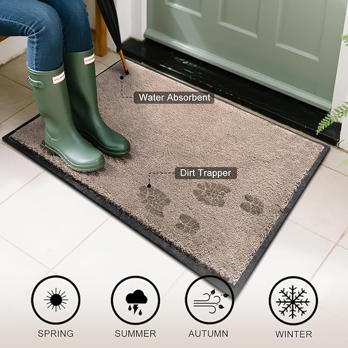 Mibao Dirt Trapper Door Mat for Indoor Outdoor, Waterproof All-Season, All-Weather Doormat, Heavy Duty Non-Slip Entrance Rug, Low Profile Absorbent Entrance Mat Carpet, 36" x 24", Beige