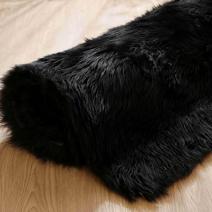 Goolela Black Area Rug 6x9 Fluffy Fuzzy Furry Shag Faux Sheepskin Fur Rug for Living Room Bedroom Plush Soft Rectangle