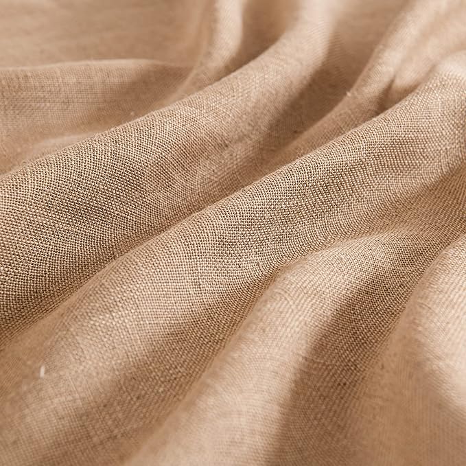 MIULEE Light Brown Linen Curtains 84 Inch Length 2 Panels for Bedroom Living Room, Soft Thick Linen Textured Natural Window Drapes Semi Sheer Light Filtering Back Tab Rod Pocket Burlap Look Decor
