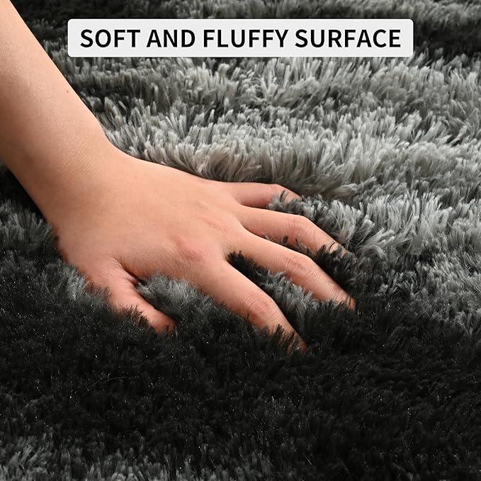 Tepook Soft Fluffy Rugs for Living Room, 5x8 Shaggy Area Rug for Bedroom, Modern Shag Rug Fuzzy Carpets for Kids, Plush Indoor Nursery Home Decor Rug with Non-Slip Bottom, Black Grey