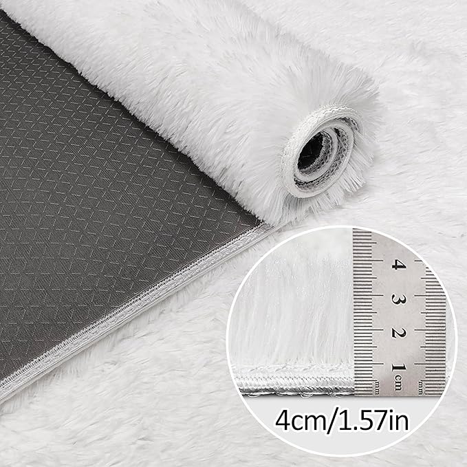 Runner Rug for Bedroom White 2x8ft Fluffy Area Rug Bedside Runner Rug for Kids Room Boys Teens Nursery Baby Living Room Dorm Home Decor Carpets