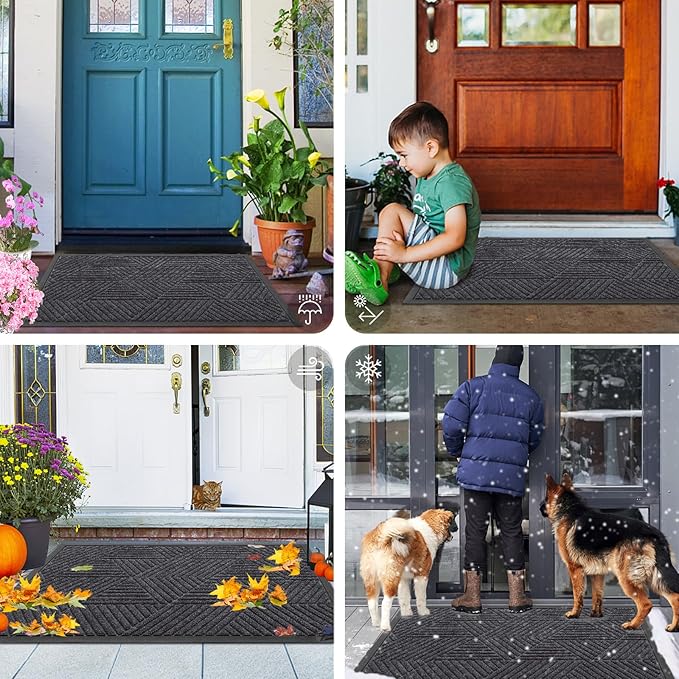 Smiry Front Door Mat Outside Entrance, Heavy Duty Sturdy Natural Rubber Doormat, Trap Dirt and Moisture, Easy Clean Low Profile Welcome Floor Mats for Indoor Outdoor Entry, 59x23 Inch, Medium Grey
