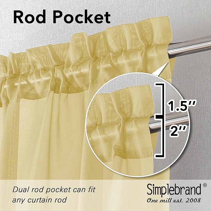 Simplebrand Yellow Short Sheer Kitchen Cafe Curtains 36 x 42 Inch, 2 Panels - Tier Curtains Rod Pocket Drapes for Bathroom, Small Windows