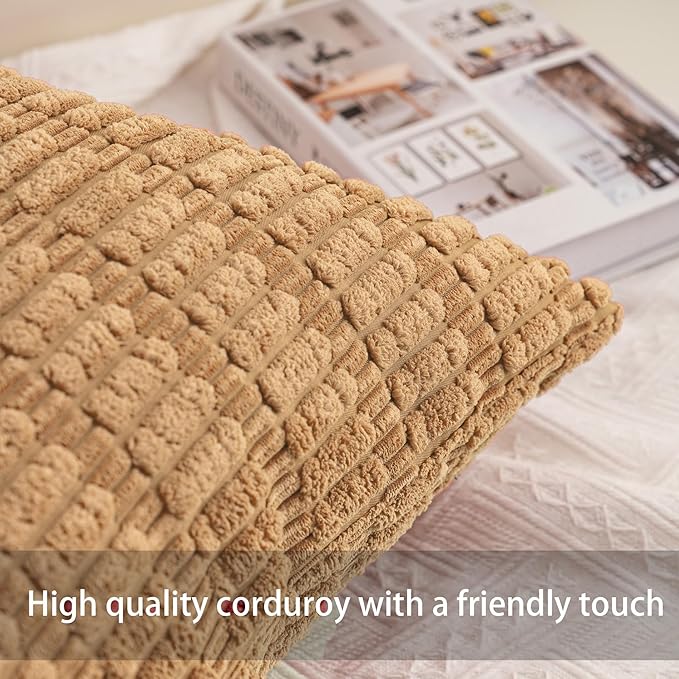 Pack of 2 Corduroy Decorative Throw Pillow Covers 12x24 Inch Soft Striped Pillow Covers Modern Farmhouse Home Decor for Sofa Living Room Couch Bed（Coffee）