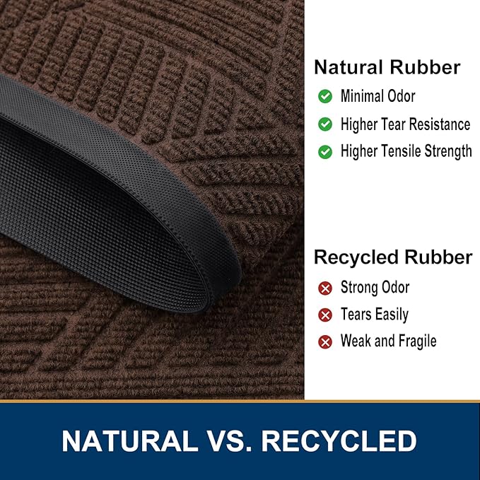 Smiry Half Circle Front Door Mat Outside Entrance, Heavy Duty Sturdy Natural Rubber Doormat, Trap Dirt and Moisture, Low Profile Mats for Indoor Outdoor Entry, Irregular Triangle (29.5x17, Dark Brown)