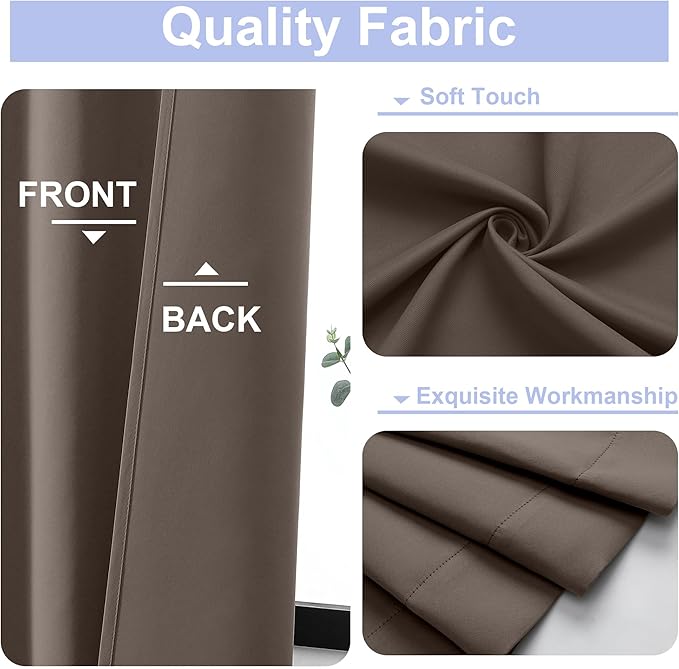 Simplebrand Ava Brown Short Blackout Curtains for Bedroom 45 Inches Long 2 Panels Set, Solid Thermal Insulated, Energy Saving Window Treatment Curtains Blackout Drapes, W40 x L45 Inch, Brown