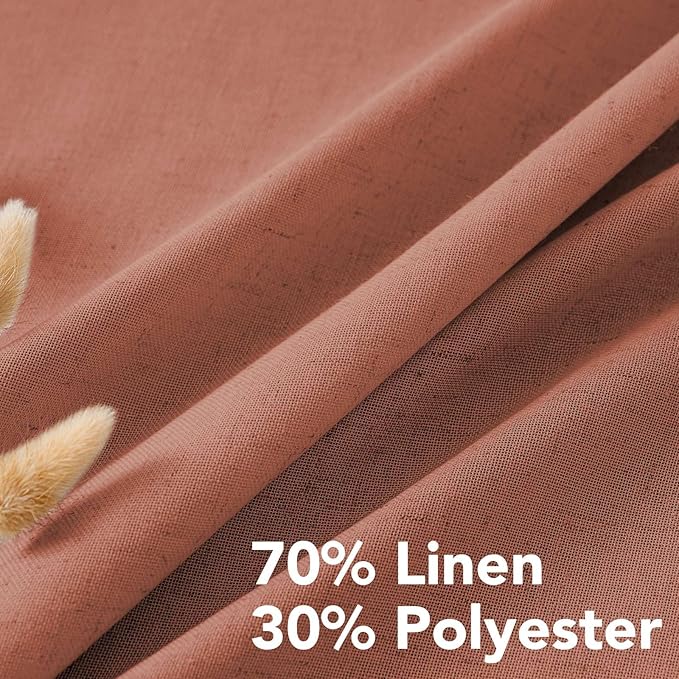 H.VERSAILTEX Linen Curtains Home Decorative Nickel Grommet Semi Sheer Curtains Privacy Added Energy Saving Light Filtering Window Treatments Draperies for Bedroom, Terracotta, 2 Panels, 52 x 96 - Inch
