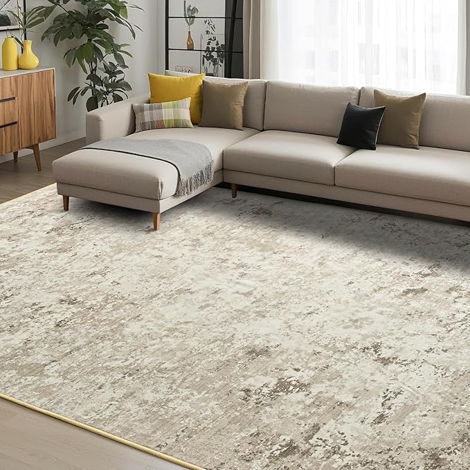 Toneed Abstract Area Rug 7x10 Modern Washable Rug Soft Non Slip Rug Low Pile for Bedroom Living Room Dining Room Beige