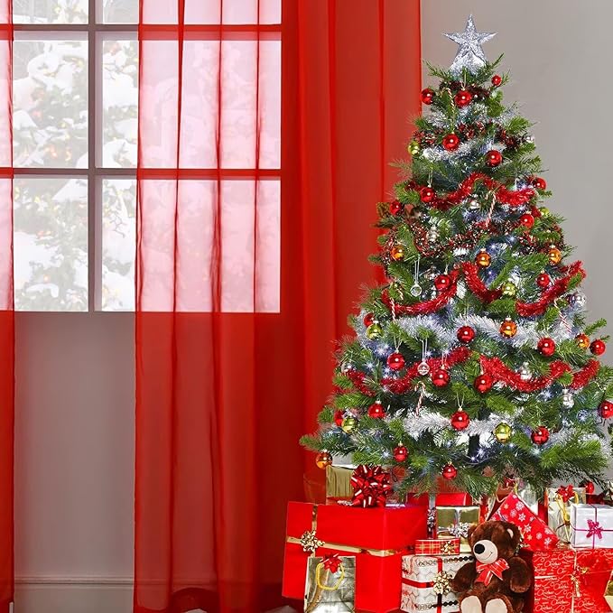 SpaceDresser Basic Rod Pocket Sheer Voile Window Curtain Panels White 1 Pair 2 Panels 60 Width 72 Inch Long for Kitchen Bedroom Children Living Room Yard(Red,60 W x 72 L)