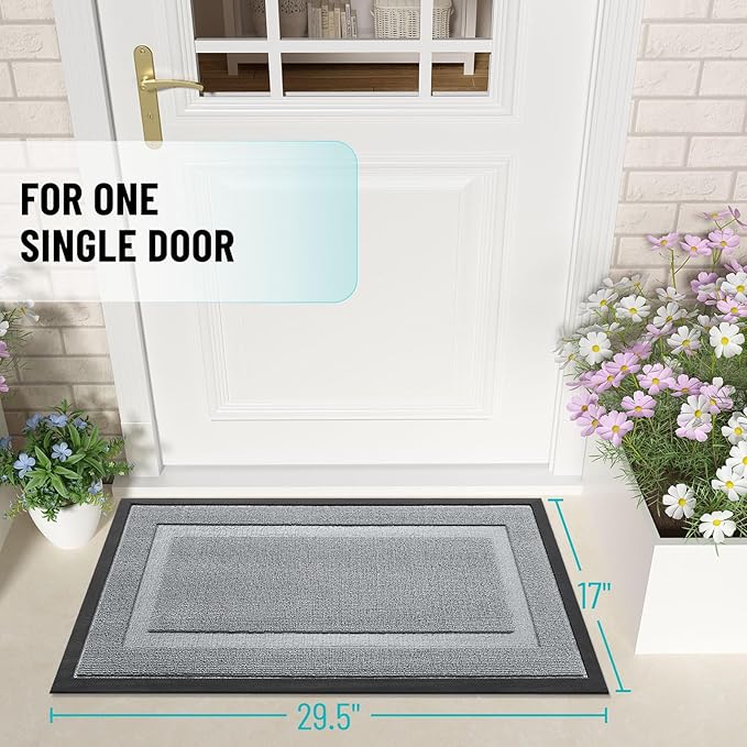 OLANLY Front Door Mat Indoor Outdoor Entrance, Waterproof All-Season, All-Weather Doormat, Sturdy Natural Rubber, Low Profile, Easy Clean Patio Porch Entryway Mat, 59x23, Ash Gray