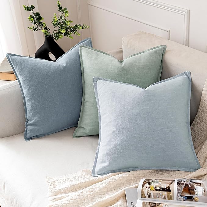 MIULEE Decorative Linen Euro Sham Pillow Covers 24x24 Blue Grey Boho Farmhouse Neutral Couch Throw Pillows for Bed Pack of 2 Accent Coastal Modern Pillowcase Summer Sofa Livingroom Home Decor