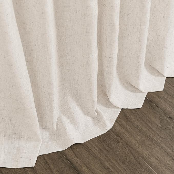 Nanspring Tan Beige Linen Curtains 95 inch Length for Living Room 2 Panel Set Burlap Textured Semi Sheer Linen Drapes Rustic Country Window Treatment Farmhouse Drop Cloth Curtain for Dinning Room