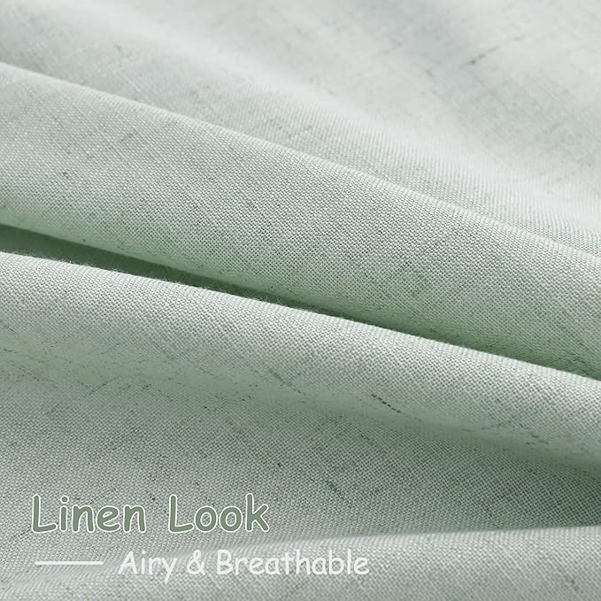 Nanspring Aqua Green Linen Curtains 108 Inches Long for Living Room Bedroom 2 Panels Set Extra Long Back Tab Curtain Light Filtering Sheer Drapes Floor to Ceiling Curtain for Large Windows 52x108
