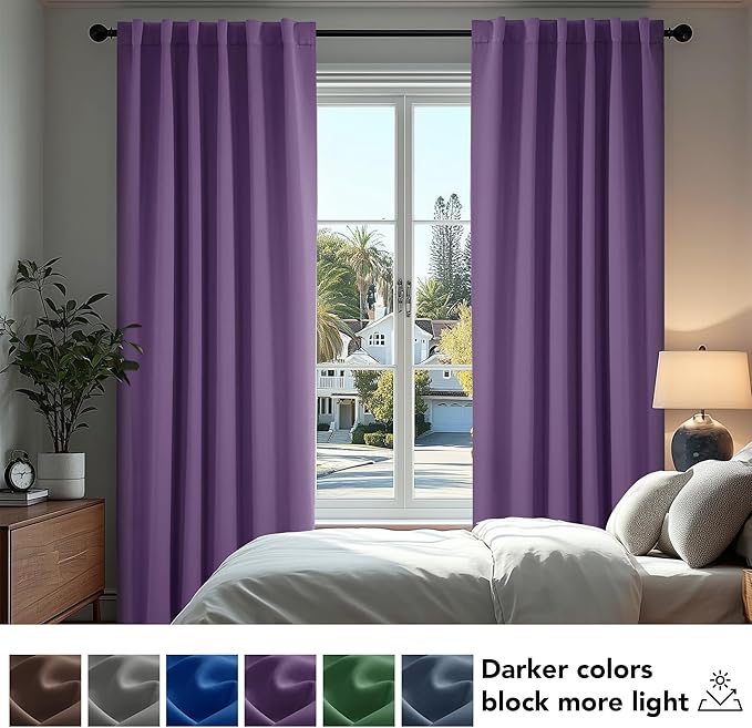Deconovo Short Blackout Curtains for Small Windows Thermal Insulated Rod Pocket and Back Tab Curtains 42Wx45L Inch Purple Grape 2 Panels