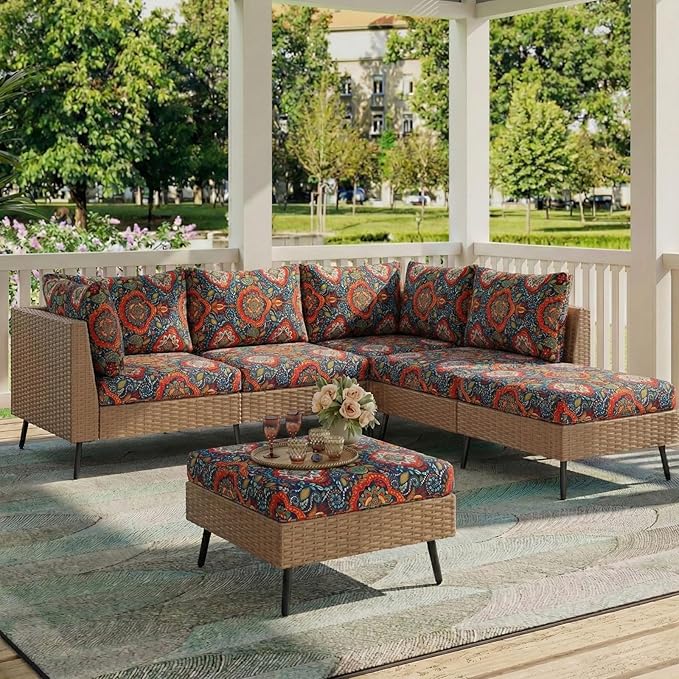 hyha Printed Couch Cushion Covers, Floral Sofa Covers Washable for 3 Cushion Couch, Stretch Pattern Outdoor Cushion Covers for Patio Furniture with Elastic Bottom(Large, Mandala Floral)