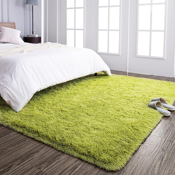 TWINNIS Super Soft Shaggy Rugs Fluffy Carpets 8x10 Feet, Indoor Modern Plush Area Rugs for Living Room Bedroom Kids Room Nursery Home Decor, Upgrade Anti-Skid Rectangular Fuzzy Rug, Green
