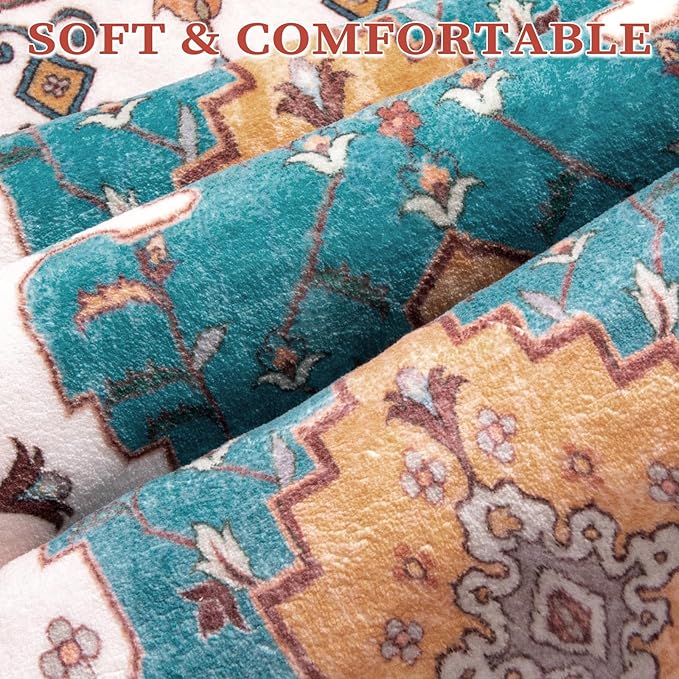 SERISSA Boho Rugs for Entryway, 2x3 Orange Entryway Rug Non-Slip Washable Small Area Rug, Ultra Soft Oriental Vintage Low-Pile Indoor Door Mat Floor Carpet for Entrance Bedroom Kitchen Bathroom