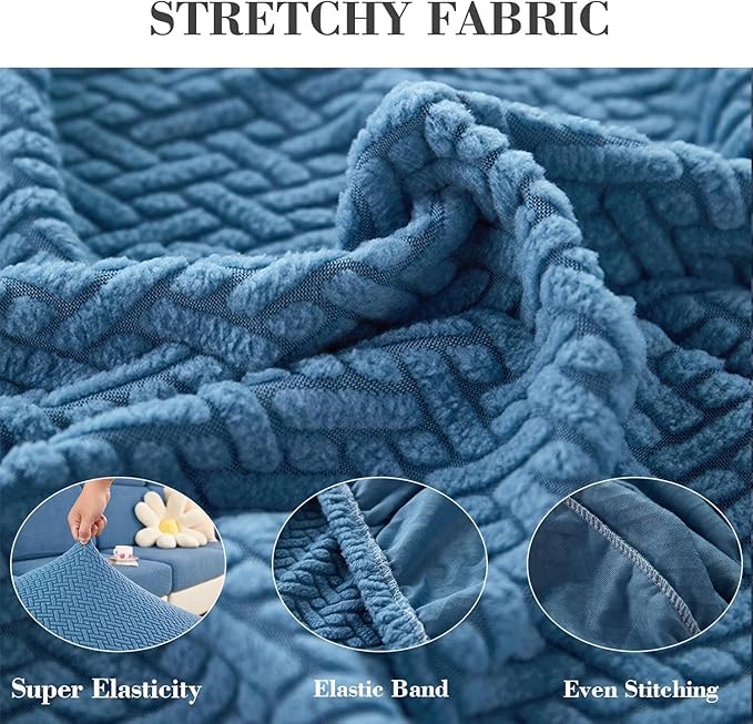 Couch Covers for 2 Cushion Sofa Pet Friendly Couch Cushion Covers Universal Sofa Covers Washable Stretch Slipcovers for Sectional Sofa (Texture Blue,Large Double Seat Cover)