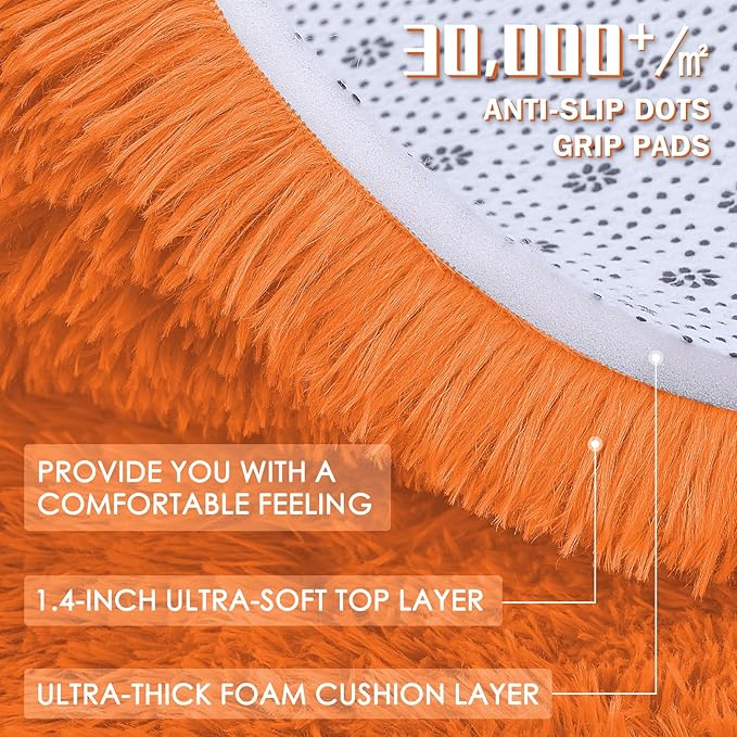OLANLY 2x8 Machine Washable Runner Rugs for Hallway, Soft Fluffy Shaggy Bedside Rugs for Bedroom, Living Room, Indoor Floor Carpet for Kids Girls and Boys, Nursery Rooms, Home Decor Aesthetic, Orange