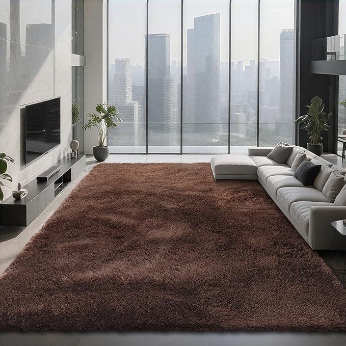 9X12 Large Area Rugs for Living Room Bedroom,Big Shag Rug for Bedroom Dorm,Soft Fluffy Indoor Carpet Nursery Rugs for Kids Girls Room Home Decor (Brown, 9X12 Feet)