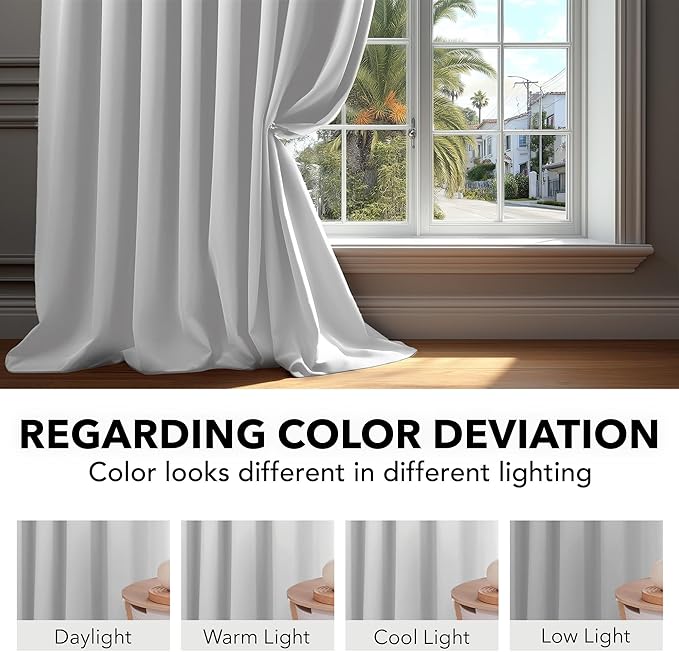 Deconovo Blackout Curtains, Thermal Insulated, W52 x L45 2 Panels, Back Tab, Machine Washable, Room-Darkening Drapes for Bedroom/Living Room Greyish White