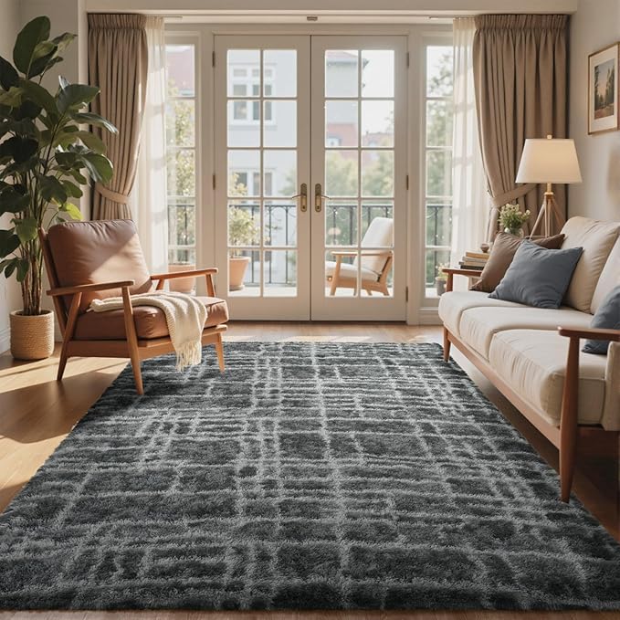 Shag Rugs for Bedroom Living Room, Tie-Dyed Ultra Soft Fluffy Furry Area Rugs for Indoor Floor, Aesthetic Carpet for Kids Home Decor,4x6 Ft Grey