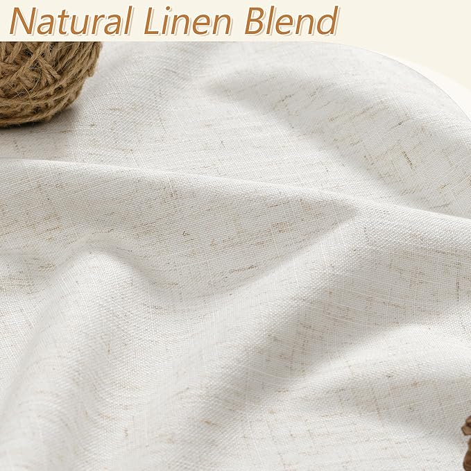Beige White 100% Blackout Linen Curtains 84 Inch Length 2 Panels Set for Living Room Bedroom Back Tab Thermal Insulated Black Out Drapes Room Darkening Farmhouse Style for Bedroom Window Curtains