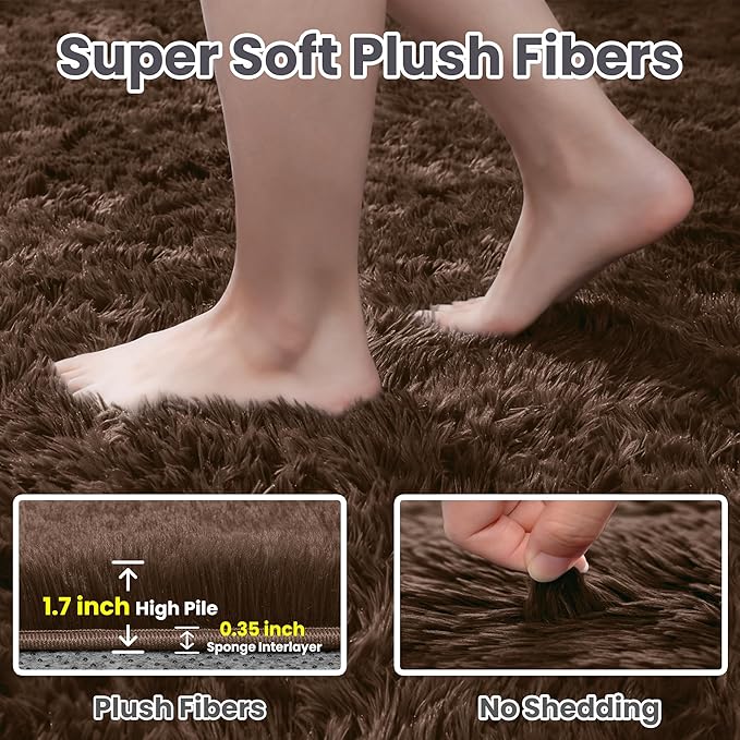 5x7 Area Rugs for Living Room Rug: Soft Fluffy Shag Brown Rugs for Bedroom, Non-Slip Large Fuzzy Plush Rug Indoor Floor Carpet for Nursery Kids Boys Girls Room, Dorms, Playroom, Modern Home Decor