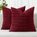 MIULEE Pack of 2 Burgundy Corduroy Decorative Pillow Covers 18x18 Inch Soft Boho Striped Throw Pillow Covers Modern Farmhouse Home Decor for Sofa Living Room Couch Bed