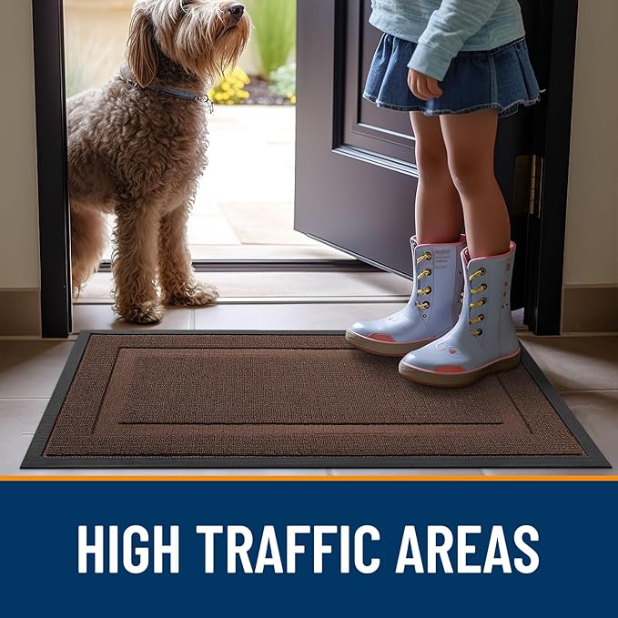 OLANLY Front Door Mat Indoor Outdoor Entrance, Waterproof All-Season, All-Weather Doormat, Sturdy Natural Rubber, Low Profile, Easy Clean Patio Porch Entryway Mat, 33x21, Chocolate Brown