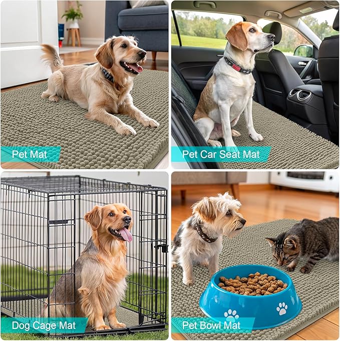 OLANLY Dog Door Mat for Muddy Paws 50x30, Absorbs Moisture and Dirt, Absorbent Non-Slip Washable Doormat, Quick Dry Chenille Mud Mat, Entry Indoor Entryway Carpet for Inside Floor, Warm Taupe