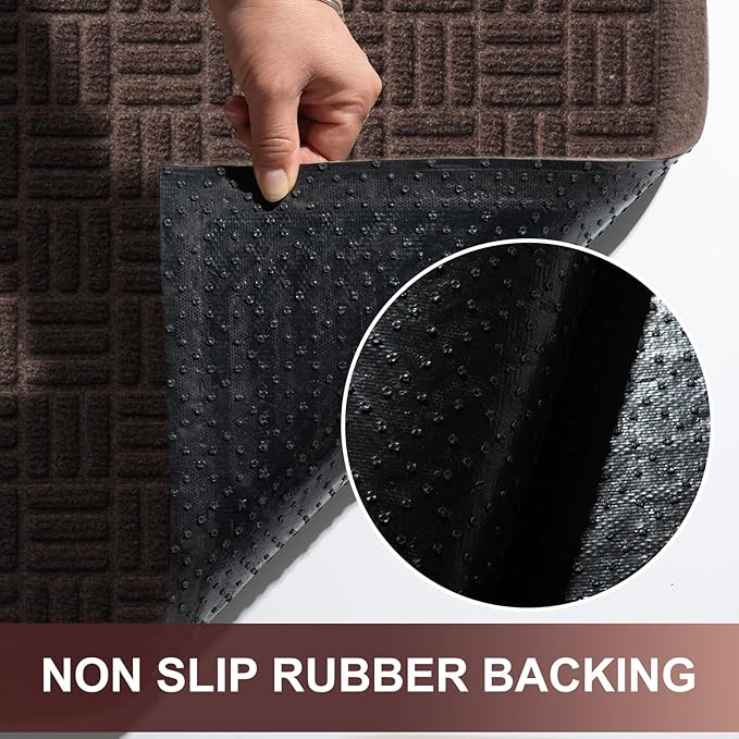 Mibao Front Door Mat Indoor Outdoor Entrance, Dirt Trapping Waterproof All-Season, All-Weather Doormat, Non-Slip Durable Natural Rubber Low Profile Easy Clean Patio Entrance Mat, 47" x 31.5", Coffee
