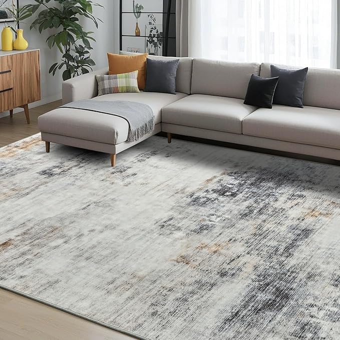 Toneed Abstract Area Rug 5x8 Modern Washable Rug Soft Non Slip Rug Low Pile for Bedroom Living Room Dining Room Grey/Brown