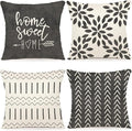 YCOLL Pillow Covers 16x16 Set of 4, Modern Sofa Throw Pillow Cover, Decorative Outdoor Linen Fabric Pillow Case for Couch Bed Car, Rustic Gray