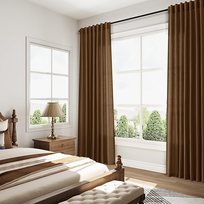 Nanspring Tobacco Brown Linen Curtains 84 Inches Long for Living Room Back Tab Luxury Light Filtering Privacy Semi Sheer Curtain Farmhouse Decor Boho Textured Drapes for Bedroom 52x84,2 Panels