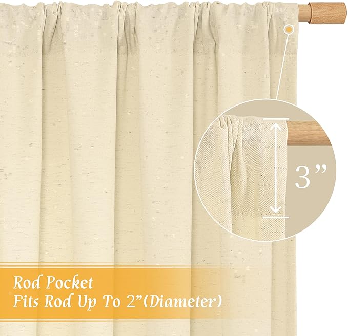 LAMIT Beige Linen Curtains 63 Inch for Bedroom, Light Filtering Neutral Faux Linen Privacy Curtains Rod Pocket Living Room Panels for Small Window, 2 Panels, 52 x 63 Inch, Beige