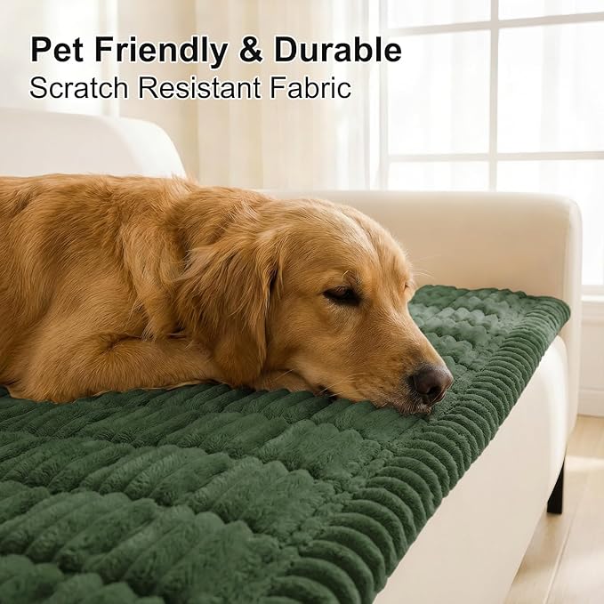 Smiry Couch Cover for Dogs Washable, Non Slip Fuzzy Pet Couch Covers for 3 Cushion Sofa Pet Friendly, Thick Soft Sofa Slipcovers Cushion Protector (Dark Green, 27.6" x 82.7")