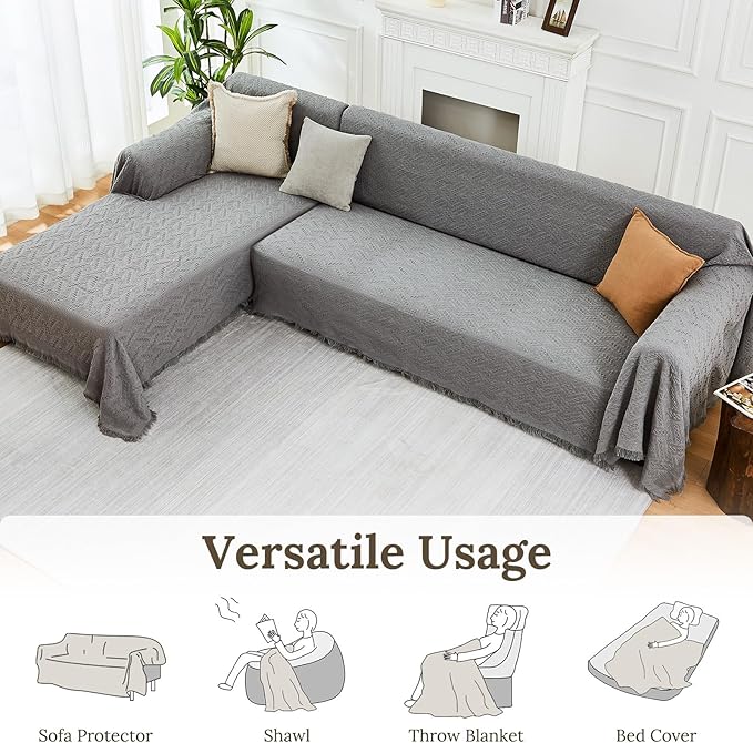 HOMERILLA Sectional Couch Covers for Sectional Sofa L Shaped Sofa Cover Blanket 2 Pieces L Shape Furniture Protector for Pets Dogs (Light Grey, X-Large)