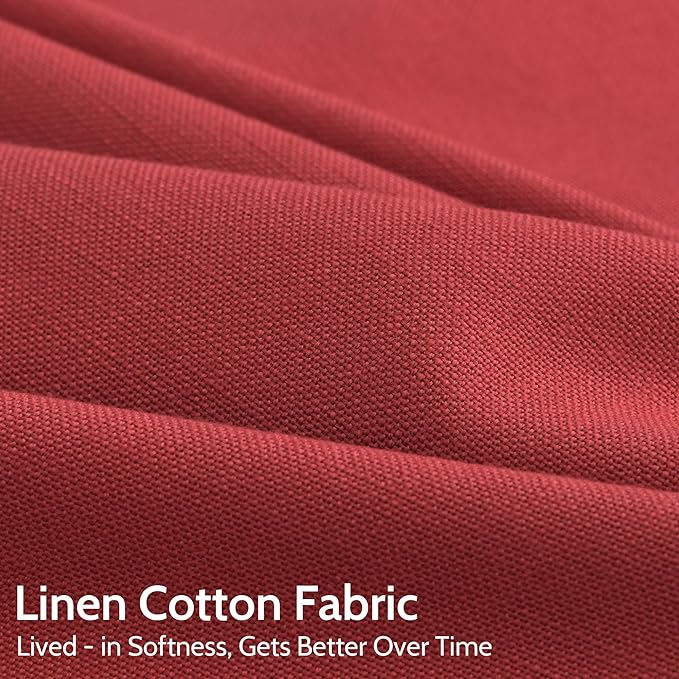 Christmas Red Linen Curtains 102 Inches Long for Living Room Light Filtering Semi Sheer Curtain Back Tab Vintage Rustic Luxury Home Decor Floor to Ceiling Neutral Drapes for Bedroom 52x102, 2 Panels