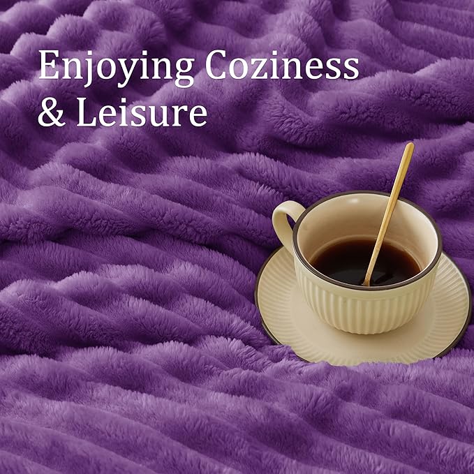 BEDELITE Twin Blanket for Couch & Bed, 300GSM Soft & Warm Fleece Blanket, Decorative and Giftable Striped Purple Blankets for Women, Men, 60"x80"