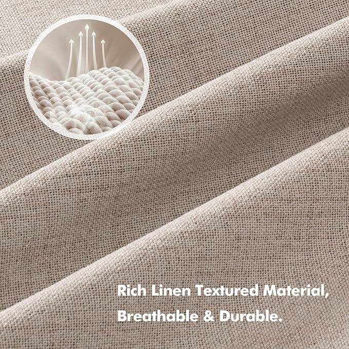 MIULEE 100% Blackout Linen Curtains for Bedroom, Beige Solid Luxury Decor Thermal Insulation Room Darkening Drapes for Living Room Nursery Back Tab Rod Pocket 42 x 84 Inches, 2 Panels