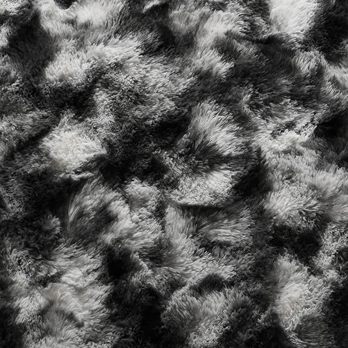 4x6 Ft Shag Area Rug for Bedroom Living Room, Tie-Dyed Ultra Soft Fluffy Furry Rugs for Indoor Floor, Aesthetic Carpet for Kids Home Decor (Black Grey)