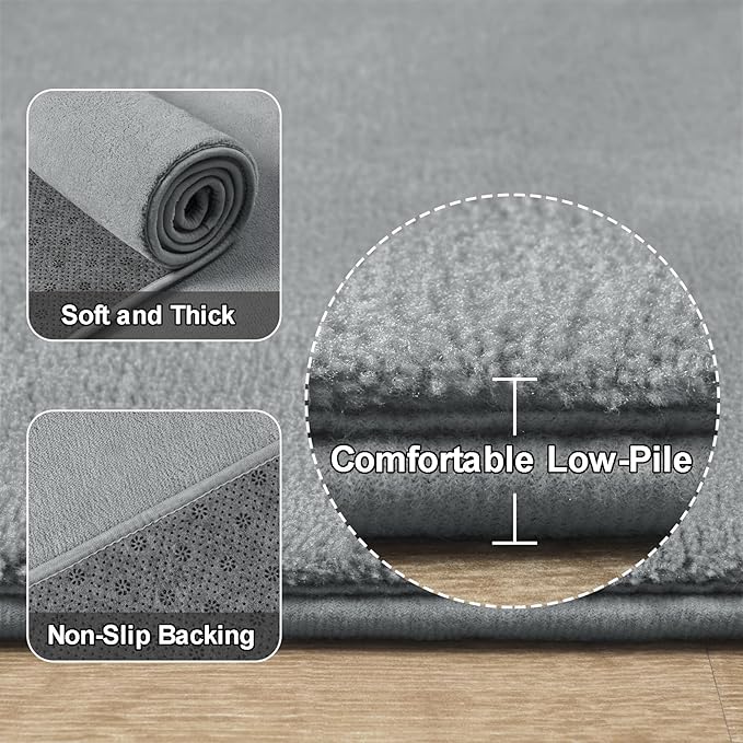 Amearea Large Modern Area Rugs for Bedroom Living Room, 8x10 Feet Grey Thickened Memory Foam Rug, Fluffy Indoor Washable Rugs Non Slip Minimalist Carpet for Boys Girls Dorm Nursery Room Decor
