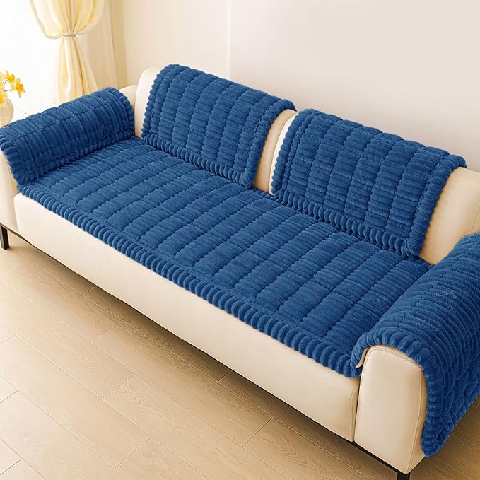 hyha Couch Covers for Dogs Washable, Non Slip Plush Dog Sofa Protectors, Fuzzy Pet Couch Covers for 3 Cushion Sofa Pet Friendly (Navy Blue, 27.6" x 59")