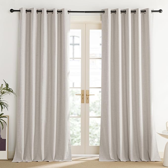 NICETOWN Brich Vintage Open Linen Weave Flax Thermal Curtains, 100% Blackout Curtains 120" Long for Dining Room, Soundproof Window Treatment Drapes for Home Office, 62" Wide Per Panel, Set of 2